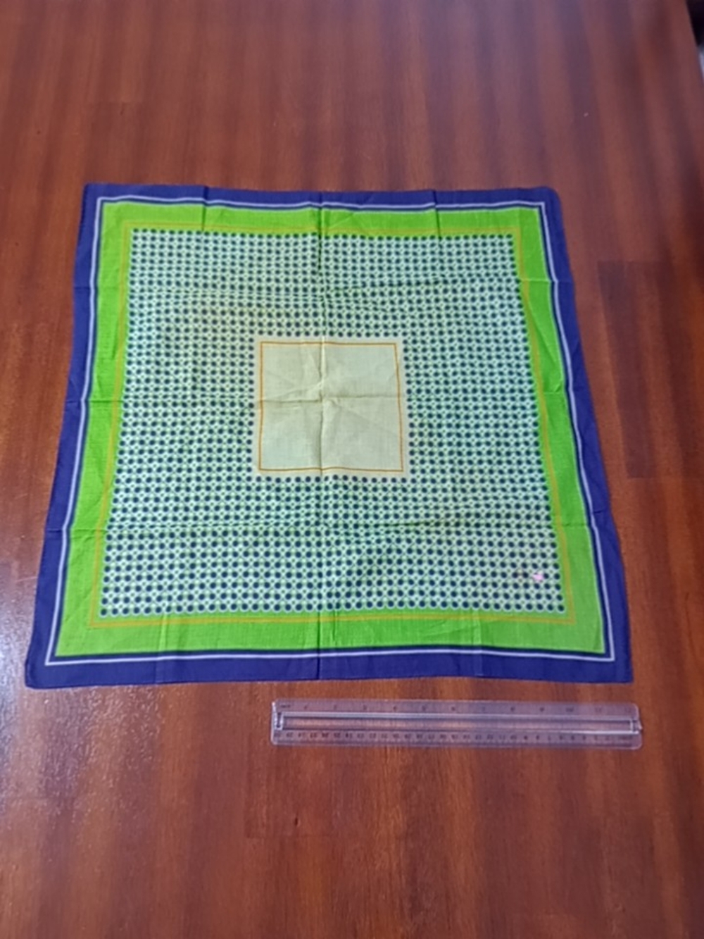 Fashion Square Silk-Feel Scarf in Lime Green and Navy